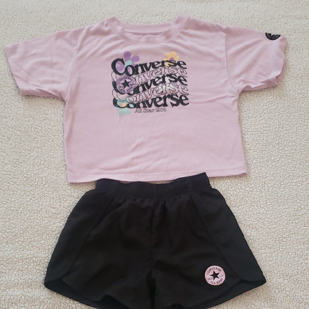 Converse Light Pink Tee and Black Shorts Set